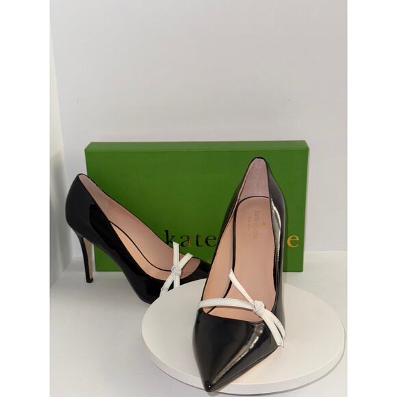 Kate spade Viola Black Patent Leather White Bow Pumps size 10 NIB - Picture 9 of 13